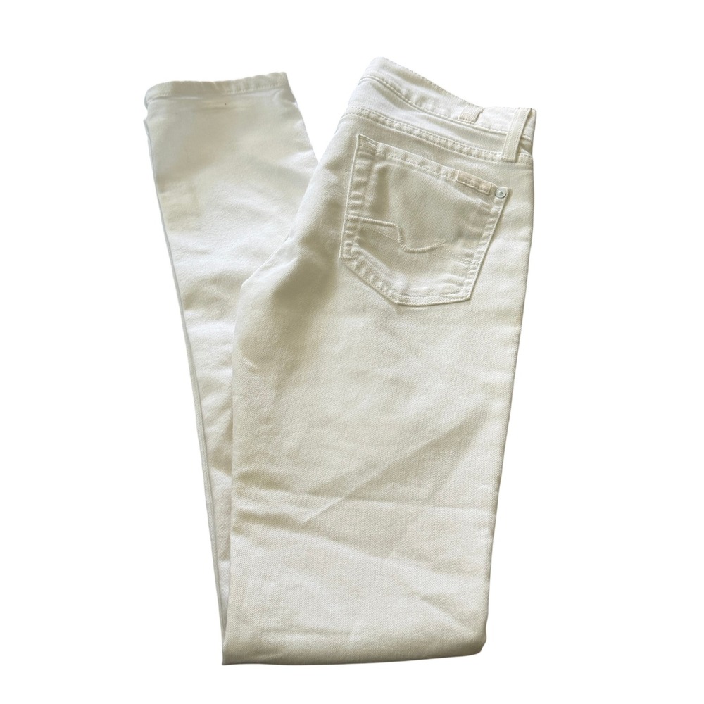 7 For All Mankind White Stretch Skinny Jeans Women's Size 24 Mid Rise Denim